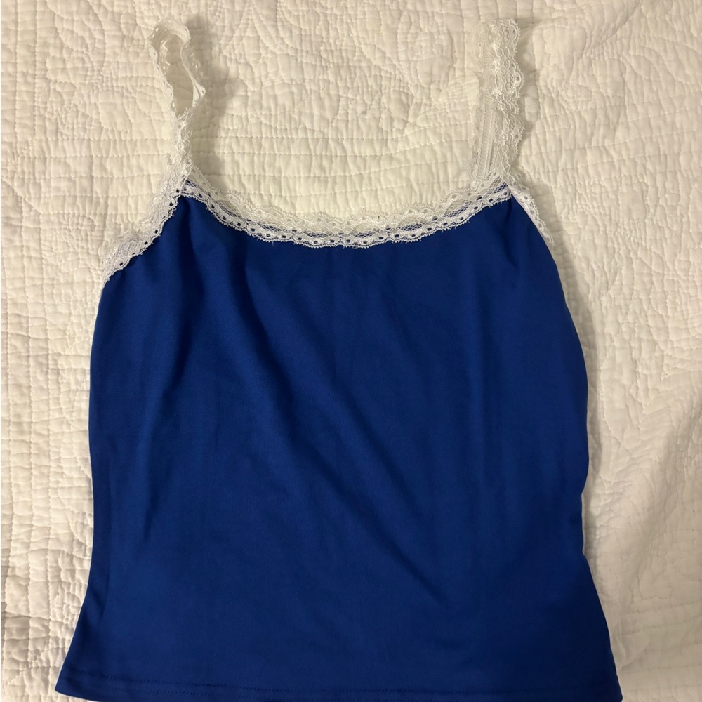 Blue Lace Trim Cami Top